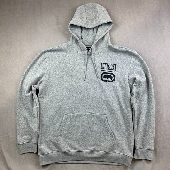 Ecko Marvel Men Sweater XL Gray Heather Hoodie Long Sleeve Avengers Fleece Lined - Picture 3 of 7